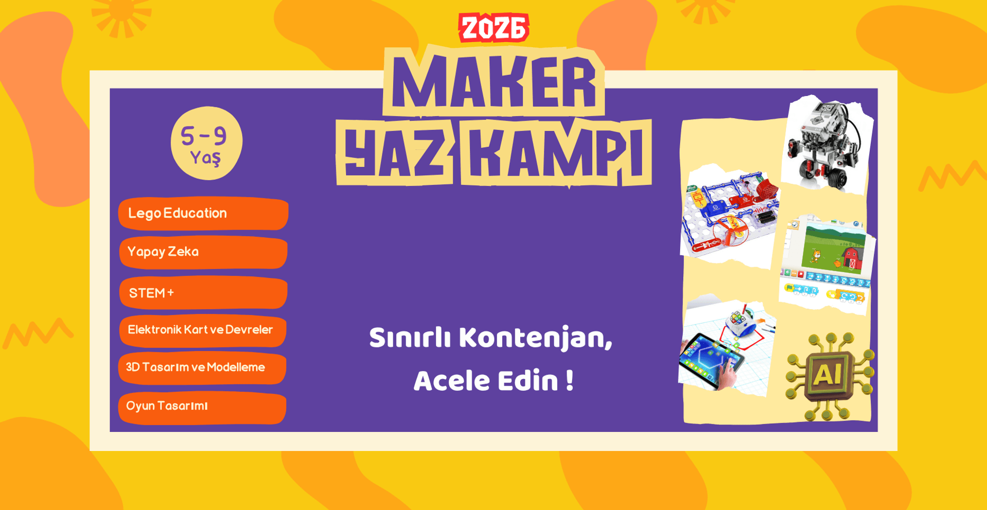 2026 Maker Yaz Kampı – 5–9 yaş robotik kodlama, STEM, yapay zeka ve oyun tasarımı atölyeleri